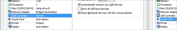 Showing the VMware Workstation USB sound card printer and display customization